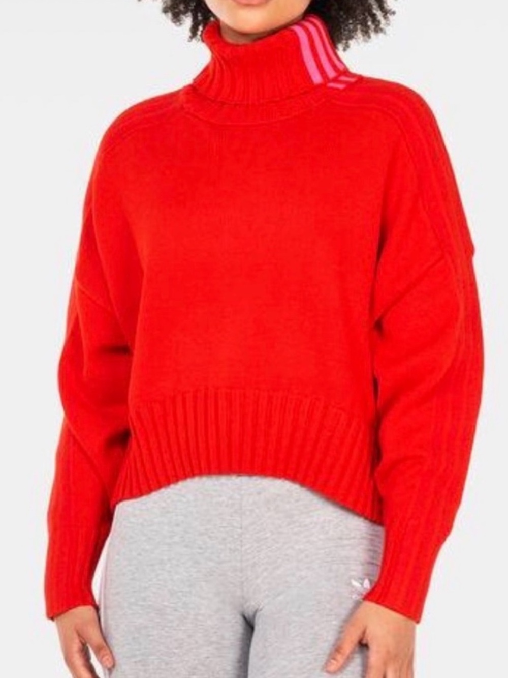 Adidas x IVY PARK Cropped Oversized Turtleneck Sweater Red Pink Striped Size L